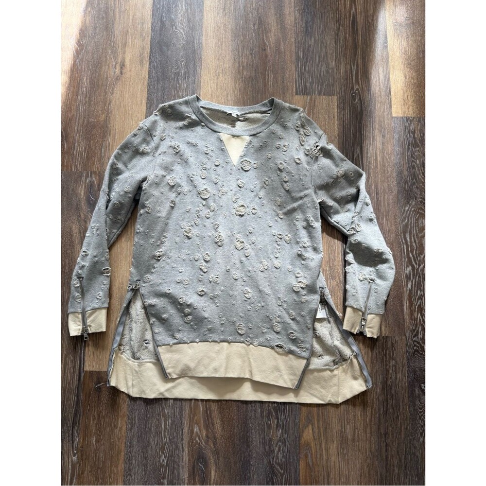 Bychance Distressed Sweatshirt XS/S Gray Deconstructed Zip Side Grunge